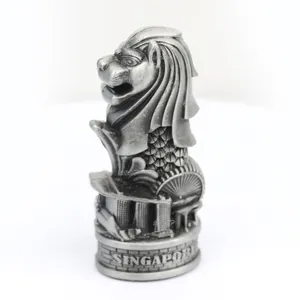 Wholesale customised zinc alloy Singapore Merlion metal crafts 3d mini brass sculpture figurine ornament