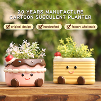 Pot à plantes succulentes en résine en forme de gâteau, motif visage souriant Kawaii, pot à fleurs en forme de pudding, mini pot de fleurs peint à la main pour la décoration de bureau