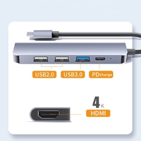 Hub USB3.0 Tipo-C 4K 60Hz PD 60W Metálico 5 en 1 con Puertos de Carga para Teléfonos Móviles - En Existencia