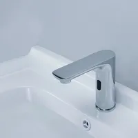 Robinet de lavabo contemporain à capteur automatique, monotrou, en laiton chromé, sans contact, mains libres