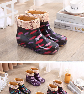 Bottes de pluie imperméables à talon haut en caoutchouc, imprimées sur mesure, motif floral, pour femme - Doublure en maille pour l'hiver et l'été - Product Image 5