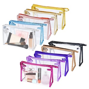 Sac de toilette transparent en PVC personnalisé avec fermeture éclair, sacs cosmétiques tendance en PVC, ensemble de sacs de maquillage en PVC - Product Image 1