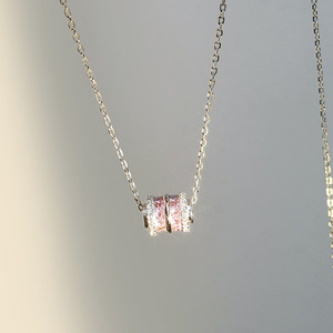 Collana con Ciondolo Sottile Placcato Argento all'Ingrosso, con Zircone Rosa Incastonato, per Donne e Ragazze - Product Image 3