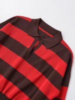 MYST&ZA Damenmode 2025 Winter Neuer Lässiger Einfacher Vielseitiger Gestreifter Polokragen-Strickpullover 5536218
