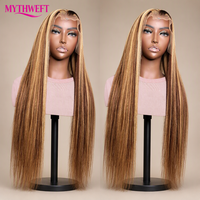 Perruque en dentelle HD 13x4, cheveux humains 100% naturels, lisses, de qualité supérieure, densité élevée, cuticules alignées, couleur mèches, vente en gros