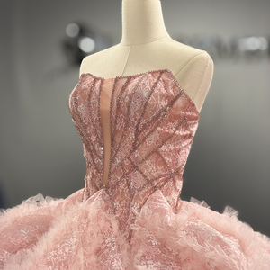 Dy1525 Vintage Ankle-Length Ball Gown Quinceanera <b>Dress</b> Pink Sweetheart Neck <b>Ruffles</b> Glitter Sequin off the Shoulder for - Product Image 3