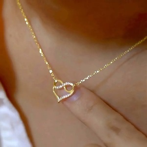 Collana da Donna con Design a <span class=keywords><strong>Cuore</strong></span> <span class=keywords><strong>Infinito</strong></span> Personalizzato, Zirconi 3A, Rame Placcato Oro 18K, Catena a Maglie, Gioielli alla Moda per Feste - Product Image 4
