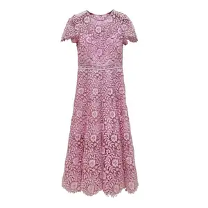 High-End High Waist Slimming Pink Sexy Transparent Women's Casual Elegant Lace Dress