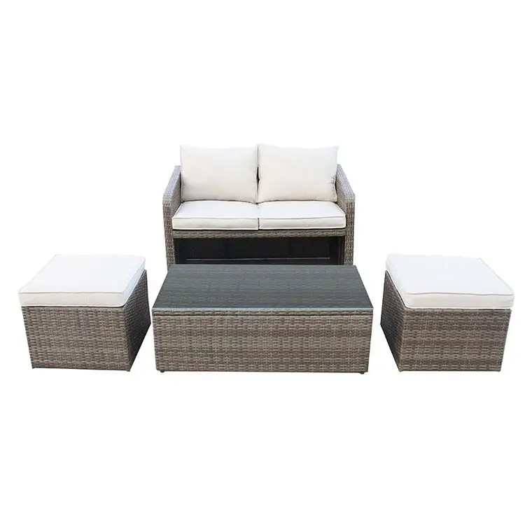 Set da tavolo da bistrot in Rattan con struttura in alluminio dal Design moderno per uso esterno e giardino con copertura piatta in vimini e cuscini