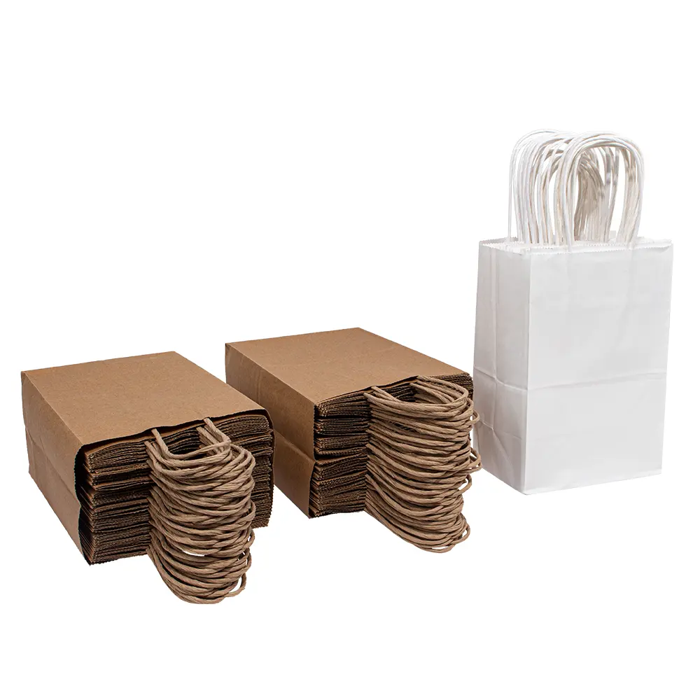 Bolsas de papel con asas pequeñas, venta al por mayor, ropa blanca, marrón, reciclada, para compras, regalo de comida, personalización de pedido mínimo