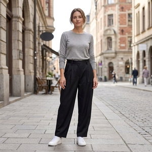 <span class=keywords><strong>Pantaloni</strong></span> da Ufficio a Gamba Dritta per Donna <span class=keywords><strong>in</strong></span> Misto Poliestere e <span class=keywords><strong>Viscosa</strong></span> ad Alta Elasticità, Tinta Unita <span class=keywords><strong>con</strong></span> <span class=keywords><strong>Vita</strong></span> Elastica, Stile Business Casual - Product Image 3