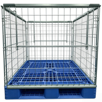 Cage à palettes en treillis métallique galvanisé robuste, conteneur à palettes en plastique pliable, cage de stockage empilable pour entrepôt, pour la logistique