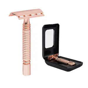 Бритва из розового золота для мужчин и женщин, безопасная бритва с зеркальной коробкой