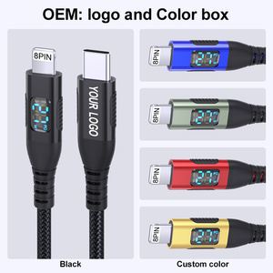 <span class=keywords><strong>C</strong></span>âble de charge <span class=keywords><strong>USB</strong></span>-<span class=keywords><strong>C</strong></span> vers 8 broches en nylon tressé 27W PD avec affichage LED en cuivre pour <span class=keywords><strong>iPhone</strong></span> 14 13, vente en gros - Product Image 1