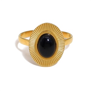 Anillo de Joyería para Mujer Que No Se Deslustra, Anillo Ajustable Personalizado de Acero Inoxidable Chapado en Oro con Piedras Naturales - Product Image 5