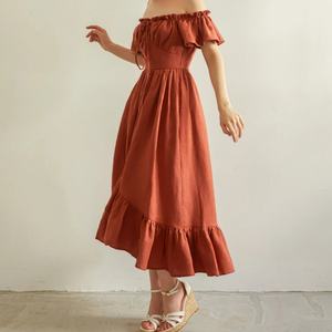 Vestidos Midi de Moda para Mujer, Casuales, de Lino y Algodón, para Verano, con Cintura Natural, Tejidos, con Patrón Sólido y Sexy, OEM - Product Image 2