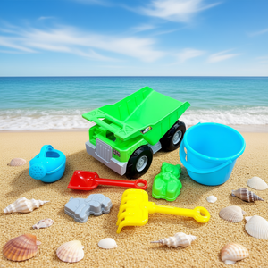 Plastic Kids Beach Dump Truck <b>Toy</b> <b>Set</b> with Bucket Watering Can Shovel Rake Sand Molds - Product Image 2