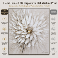 Peintures murales abstraites modernes de grande taille à fleurs blanches avec texture dorée pour la décoration du salon - Vente flash