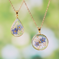 Transparent époxy Boho Style résine fleur pendentif collier vraies fleurs pressées ne m'oublie pas collier pour les cadeaux de fête des mères