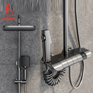 Moderno cromo lluvia bañera ducha <span class=keywords><strong>Torre</strong></span> conjunto termostático latón Jet suave pausa clásico cuadrado baño pared cascada grifo - Product Image 1