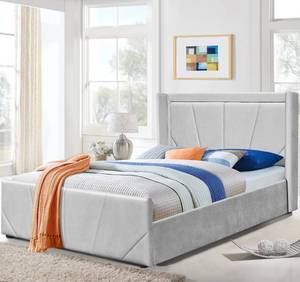 Vua Kích Thước Ánh Sáng Vải Grey OEM Nền Tảng Hiện Đại Lưu Trữ Giường Khung Với Bọc Có Cánh Đầu Giường - Product Image 2