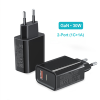 Chargeur double port HNT-PD3002RZ 30W GaN 1A1C, prise de charge rapide PD 3.0 certifiée CE FCC UKCA KC PSE pour smartphones universels