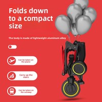 Tricycle Poussette Multifonctionnel Léger Pliable avec Cadre Métallique Robuste et Roues en Mousse, Portable pour Camping en Extérieur et Voyage des Enfants