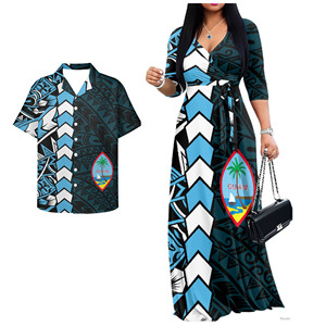 Abiti coordinati hawaiani per coppie, per vacanze al mare, con stampa tropicale, abito da donna sexy con scollo a V e linea ad A, abbinato a camicia da uomo per crociere. - Product Image 4