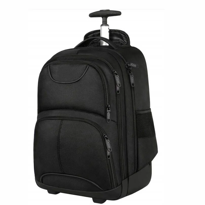 Studente di 15.6 Pollici di Rolling Backpack College Bagaglio Trolley Con Ruote Corsa Esterna Del Sacchetto di Affari Del Computer Portatile Zaino Impermeabile Nero