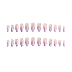 Wholesale Soft Lavender <strong>Cow</strong> <strong>Print</strong> Long Almond Press <strong>on</strong> <strong>Nails</strong> 24PCS ABS Fake <strong>Nails</strong> - Product Image 2