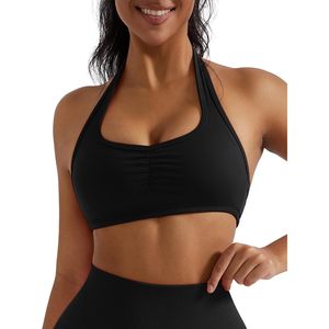 FOXA Halter Sports <b>Bra</b> Women <b>Open</b> Back Padded Yoga Gym Top Sweat Wicking Breathable Quick Dry Seamless Spandex Polyester - Product Image 5