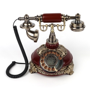 Teléfono Clásico de Madera y Metal <span class=keywords><strong>Rojo</strong></span>/Blanco de Estilo Vintage con Dial Giratorio, Accesorios de Cine Retro y Decoración del Hogar, 1 Año de Garantía - Product Image 2
