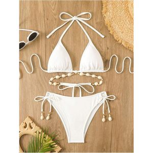 Women's Triangle <b>Bikini</b> <b>Set</b> Halter Beaded <b>String</b> Swimsuit 2 Piece Boho Cheeky Bathing Suit - Product Image 3