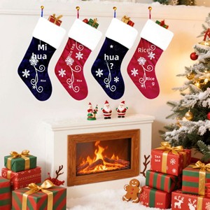 <span class=keywords><strong>Chaussettes</strong></span> de Noël en velours bleu marine et rouge de qualité supérieure, brodées de flocons de neige, personnalisées, pour décorations de fête de famille - Product Image 3