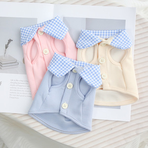 Cute Plaid Collar Cardigan For Cats And Dogs Sky <b>Blue</b> Vest Breathable Summer Pet Clothing Personalized - Product Image 3