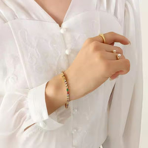 Bijoux fantaisie Bracelets Femmes Plein Diamant Zircon Bracelet Coloré En Acier Inoxydable Bracelet Or - Product Image 4