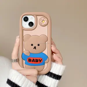 Silicone Cellphone Cases For iPhone 14 13 12 11 Pro Max Plus Cute Animal Bear Pattern Mobile Phone Shockproof Phone Case