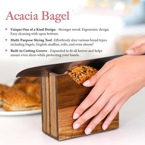 Trancheuse à pain en bois d'acacia, trancheuse à pain réglable, coupe-bagels en bois avec inserts amovibles et rainure de coupe large - Product Image 4
