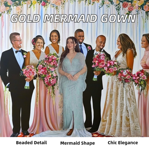 <span class=keywords><strong>Robe</strong></span> <span class=keywords><strong>de</strong></span> soirée sirène or arabe personnalisable longueur au sol <span class=keywords><strong>robe</strong></span> col rond Empire perlée pour les mariages - Product Image 3