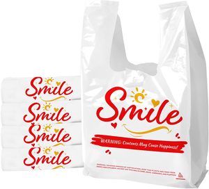 White Smile Biodegradable Customizable Plastic T-Shirt Grocery Bags with Handles for Bulk Retail Supermarkets <b>Small</b> Business Use - Product Image 1