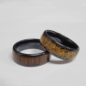 <b>Black</b> Ceramic <b>Ring</b> With Wood Grain Inlay For <b>Men</b> Women IP68 Waterproof Smart Access Control Tag NFC <b>Ring</b> Wearable <b>Ring</b> <b>Men</b> Women - Product Image 1