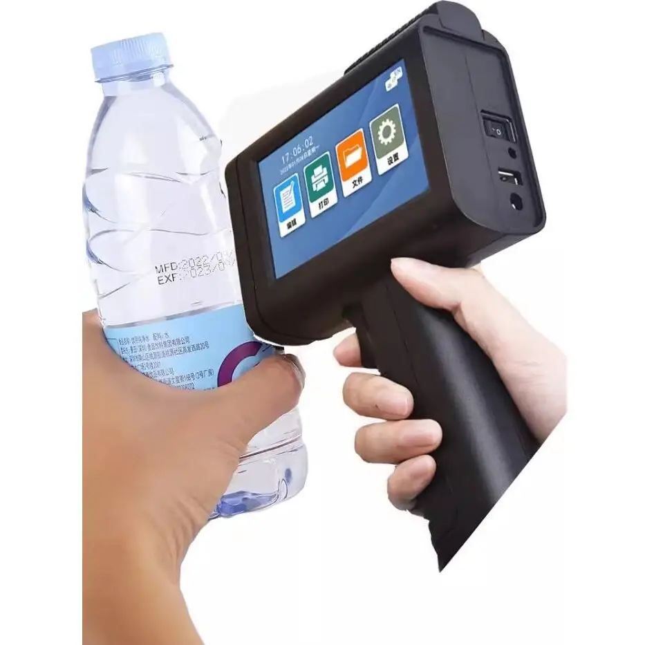 Recién llegado, pistola de impresora de mano popular, máquina de codificación de fecha de producción de código QR multilingüe para botella, bolsa textil de vidrio