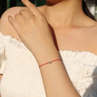 Pulsera de Cuerda con Moissanita Redonda VVS1, Joyería de Lujo para Chicas, Pulsera con Dije de Moissanita en Cuerda Rosa y Roja, Precio al por Mayor
