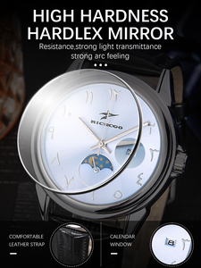 Orologio da <span class=keywords><strong>Uomo</strong></span> al Quarzo con Fasi Lunari, <span class=keywords><strong>Cinturino</strong></span> in <span class=keywords><strong>Pelle</strong></span> e Set Bracciale - Stile Business Antico - Product Image 4