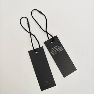 Custom Size Shape Eco-Friendly Black Paper Hang Tags Embossed Finish Silk Screen Printed Logo <b>Swing</b> Tags for Clothing Bags Jeans - Product Image 6