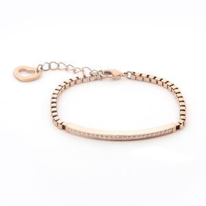 Pulsera de Cadena de Acero Inoxidable con Baño de Oro Rosa para Mujer, Barra Curva con Circonitas Cúbicas, Ajustable, con Dije de Corazón - Product Image 1