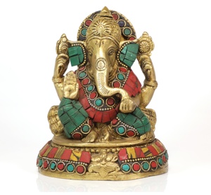 Figurine en laiton Choki Ganesha, dieu hindou, objet de Feng Shui, cadeau d'entreprise, artisanat Nirmala, fait main au Rajasthan, Inde - Product Image 1