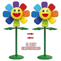 DK3002 Modèle de tournesol souriant coloré 145 pièces avec base de tige Décoration de bureau à domicile Ensembles de blocs de construction à assembler soi-même