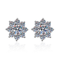 Boucles d'oreilles pour femmes en argent sterling S925 plaqué platine, motif flocon de neige, moissanite couleur D, style tournesol, pour mariage et fête, vente en gros
