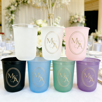 Gobelets réutilisables en plastique givré avec impression de logo personnalisé, 8/12/16 oz, diamètre 90 mm, pour mariages et fêtes, cadeaux d'entreprise, gobelet en plastique UV